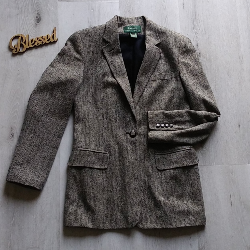 Ralph Lauren Jacket blazer 100% Silk Herringbone - Picture 2 of 13